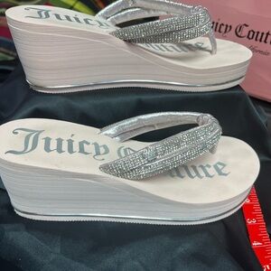 Juicy pink and silver wedge sandals
